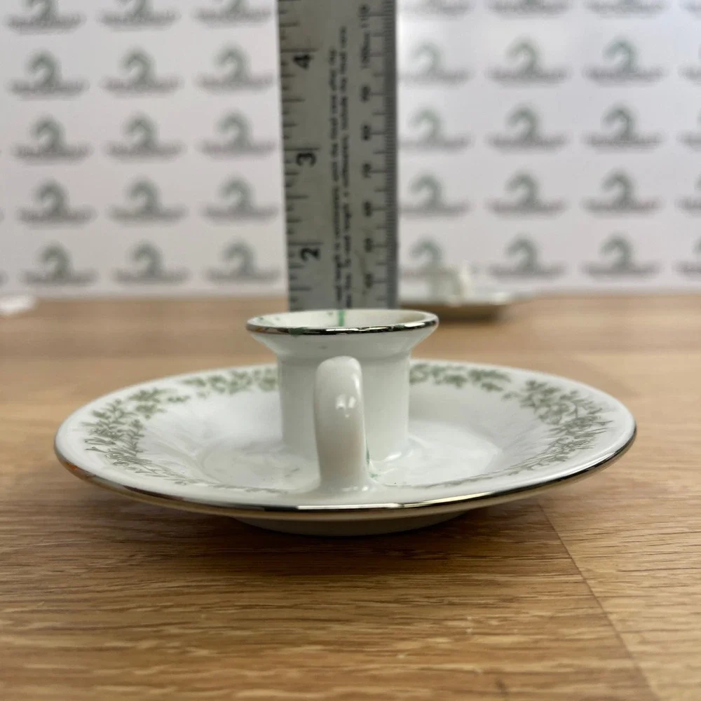 Mikasa G9059 Fine China Finger Loop Candle Holders Green Floral Japan Set of 2